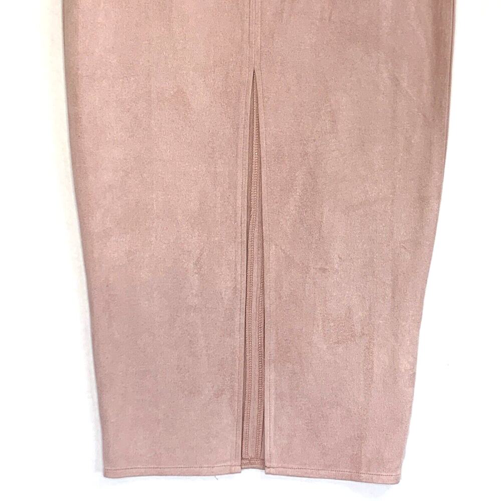 Missguided Skirt Womens 2 Pink Midi Suede Like Bodycon Zipper Front Slit - Picture 3 of 12